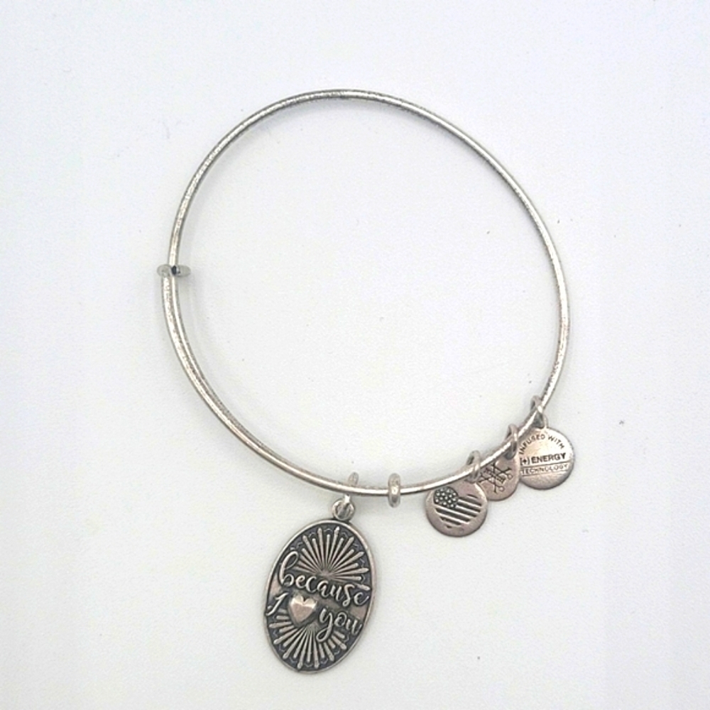 ALEX & ANI Because I Love You Silver Ton Charm Bangle Bracelet